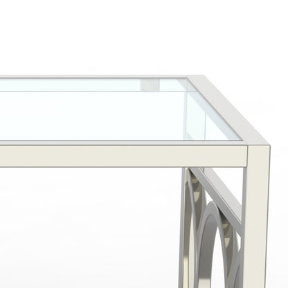 47.25"L Chrome Modern Coffee Table with Glass Top and Mirror Circle Accents
