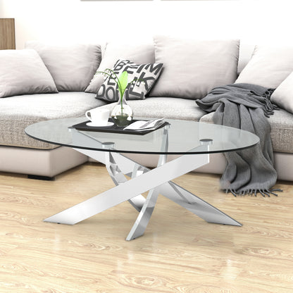 47.25"L Chrome Modern Coffee Table with 10mm Tempered Glass Top