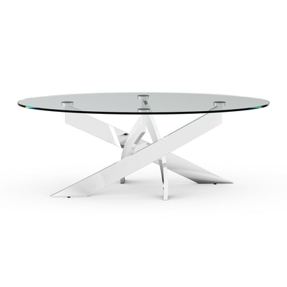 47.25"L Chrome Modern Coffee Table with 10mm Tempered Glass Top