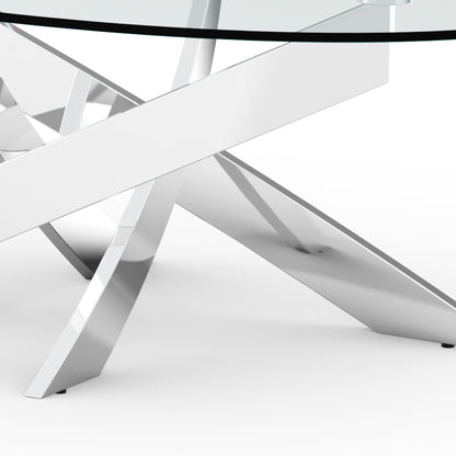 47.25"L Chrome Modern Coffee Table with 10mm Tempered Glass Top