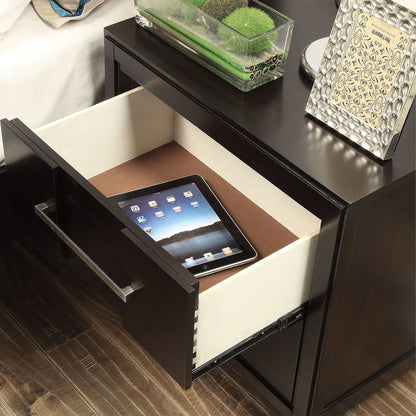 23.6" Transitional Espresso Night Stand with Felt-Lined Drawer and Nickel Bar Pulls