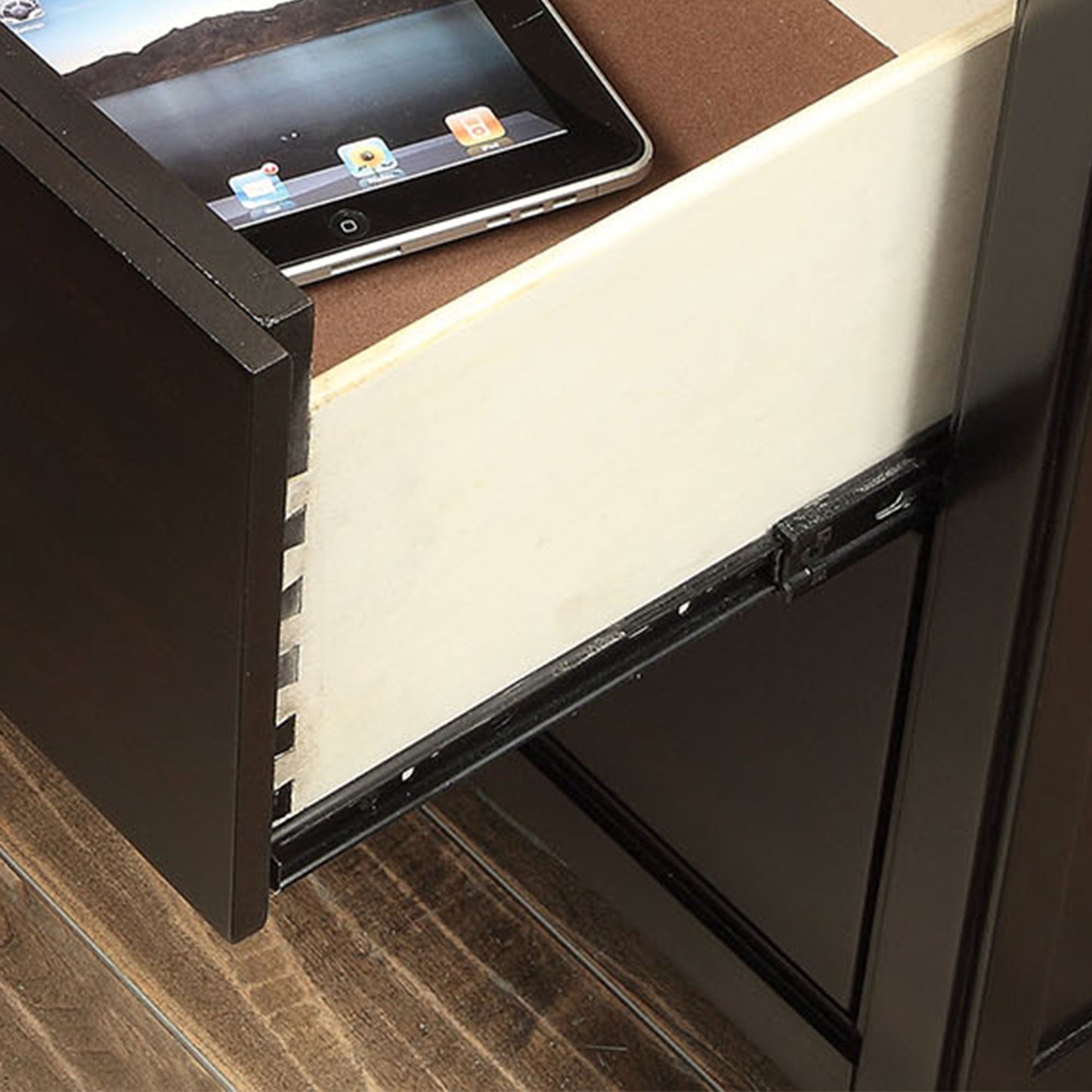 23.6" Transitional Espresso Night Stand with Felt-Lined Drawer and Nickel Bar Pulls
