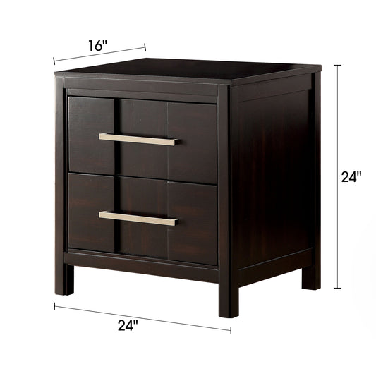 23.6" Transitional Espresso Night Stand with Felt-Lined Drawer and Nickel Bar Pulls