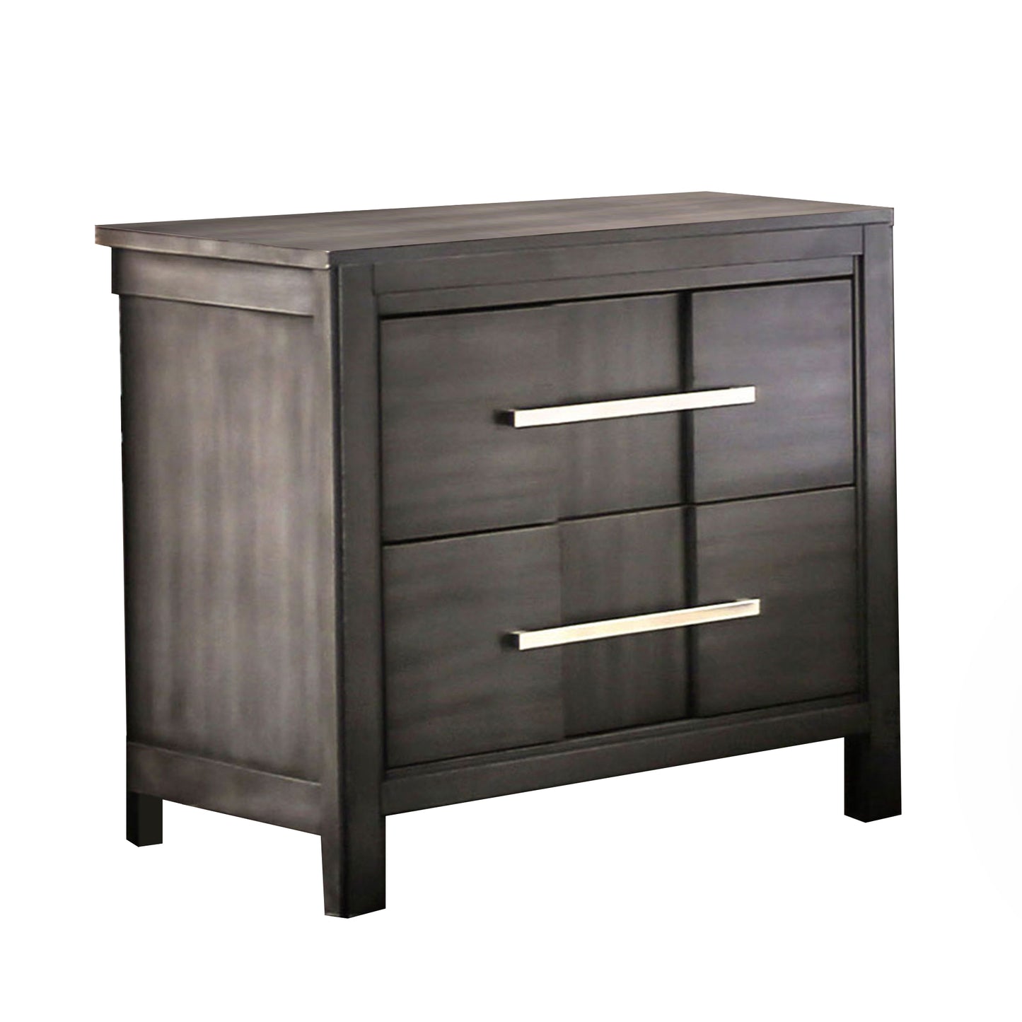 23.6" Contemporary Gray Night Stand with Felt-Lined Drawer and Nickel Bar Pulls