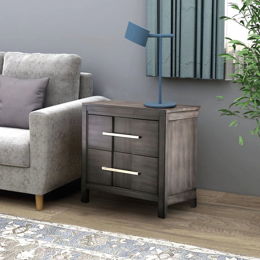 23.6" Contemporary Gray Night Stand with Felt-Lined Drawer and Nickel Bar Pulls