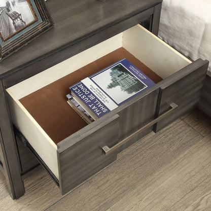 23.6" Contemporary Gray Night Stand with Felt-Lined Drawer and Nickel Bar Pulls