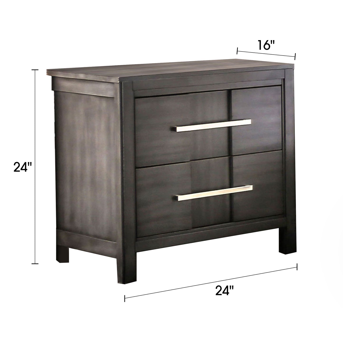 23.6" Contemporary Gray Night Stand with Felt-Lined Drawer and Nickel Bar Pulls