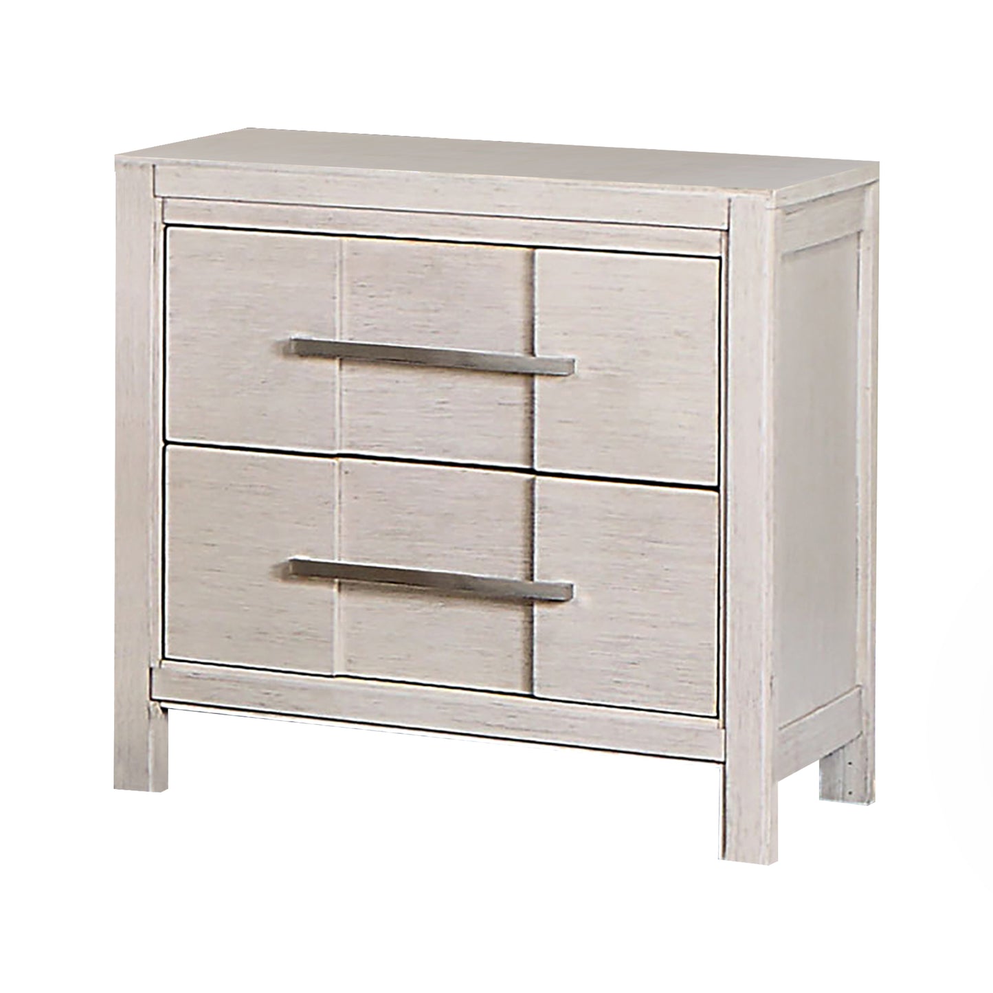 26" Modern White Night Stand with Felt-Lined Drawer and Nickel Bar Pulls