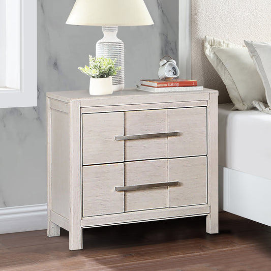 26" Modern White Night Stand with Felt-Lined Drawer and Nickel Bar Pulls