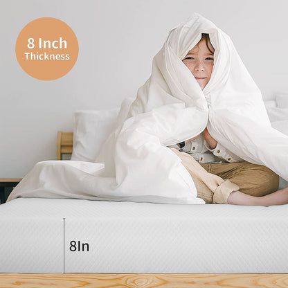 72“W x 84”D x 8“H White Memory Foam Mattress Plush Gel Infused Roll in a Box California King Size