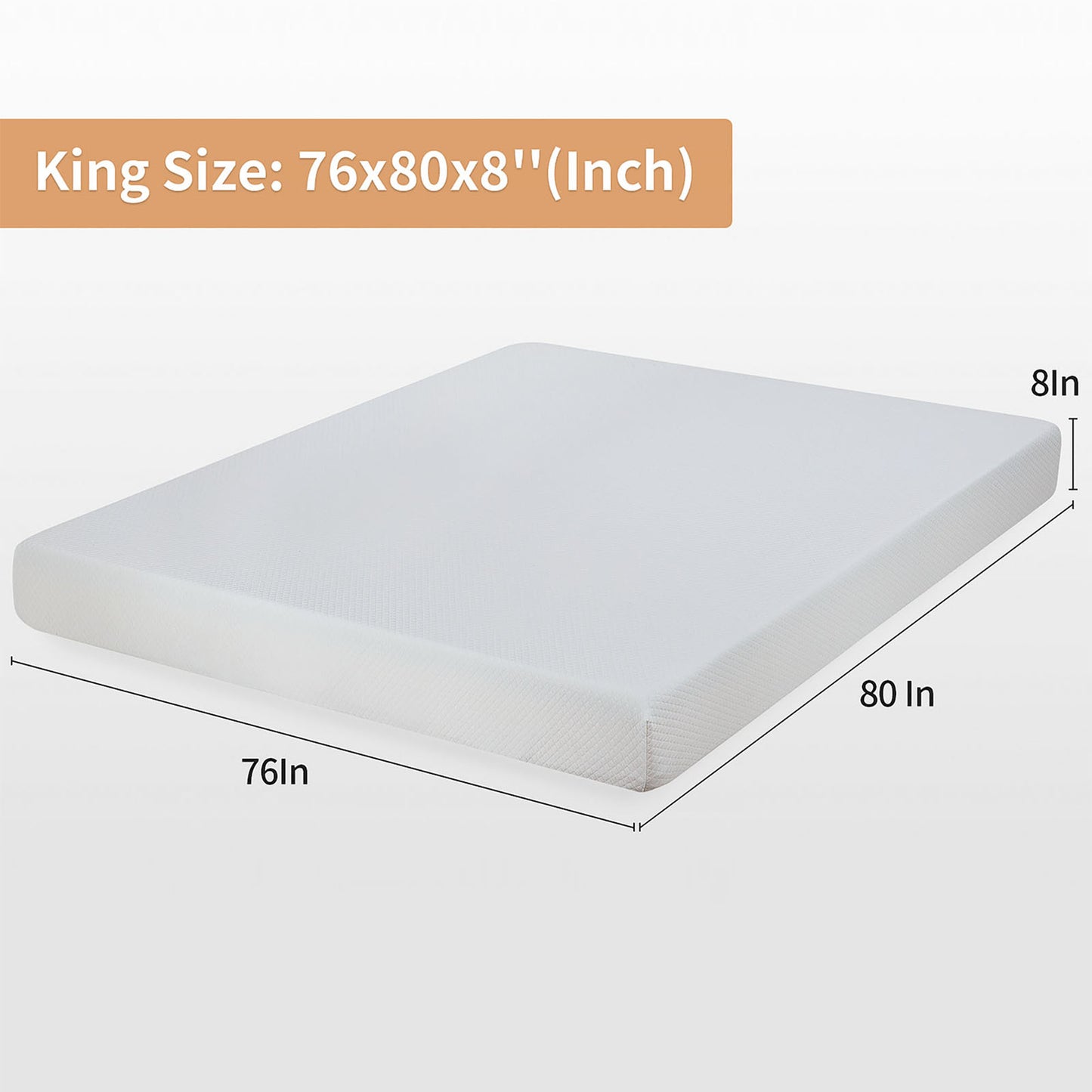 80”L x 76“W x 8”H White Memory Foam Mattress Plush Gel Infused Roll in a Box King Size