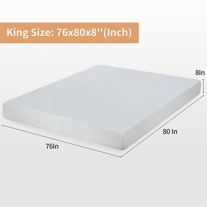 80”L x 76“W x 8”H White Memory Foam Mattress Plush Gel Infused Roll in a Box King Size