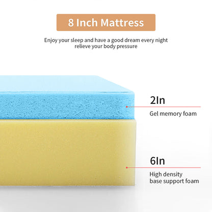 72“W x 84”D x 8“H White Memory Foam Mattress Plush Gel Infused Roll in a Box California King Size