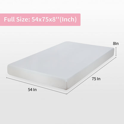 75"L x 54"W x 8"H White Memory Foam Mattress Plush Gel Infused Roll in a Box Full Size