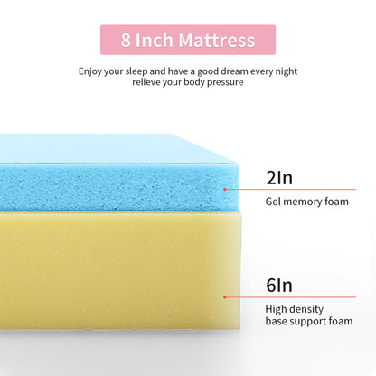 75"L x 54"W x 8"H White Memory Foam Mattress Plush Gel Infused Roll in a Box Full Size