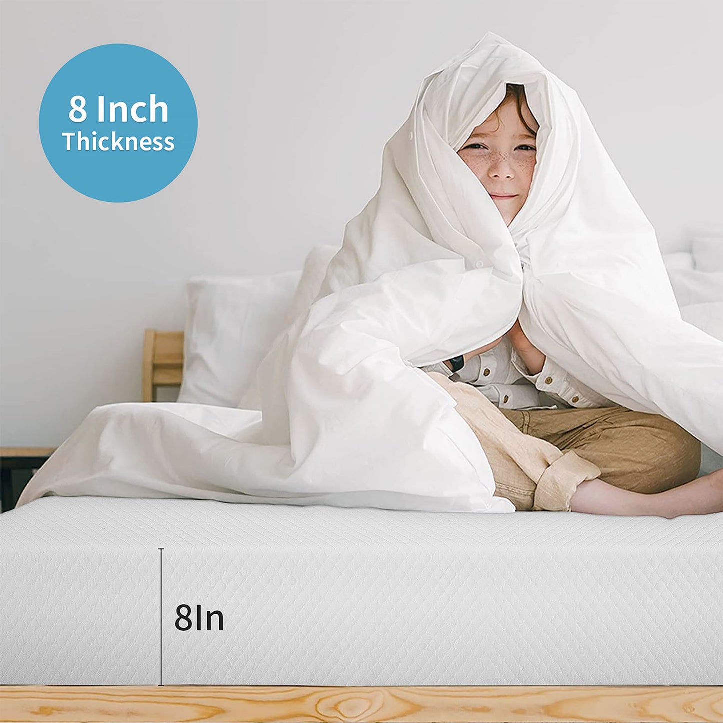 80“L x 60”W x 8“H White Memory Foam Mattress Plush Gel Infused Roll in a Box Queen Size