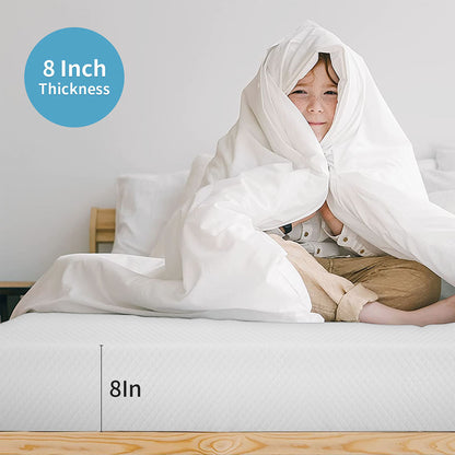 80“L x 60”W x 8“H White Memory Foam Mattress Plush Gel Infused Roll in a Box Queen Size