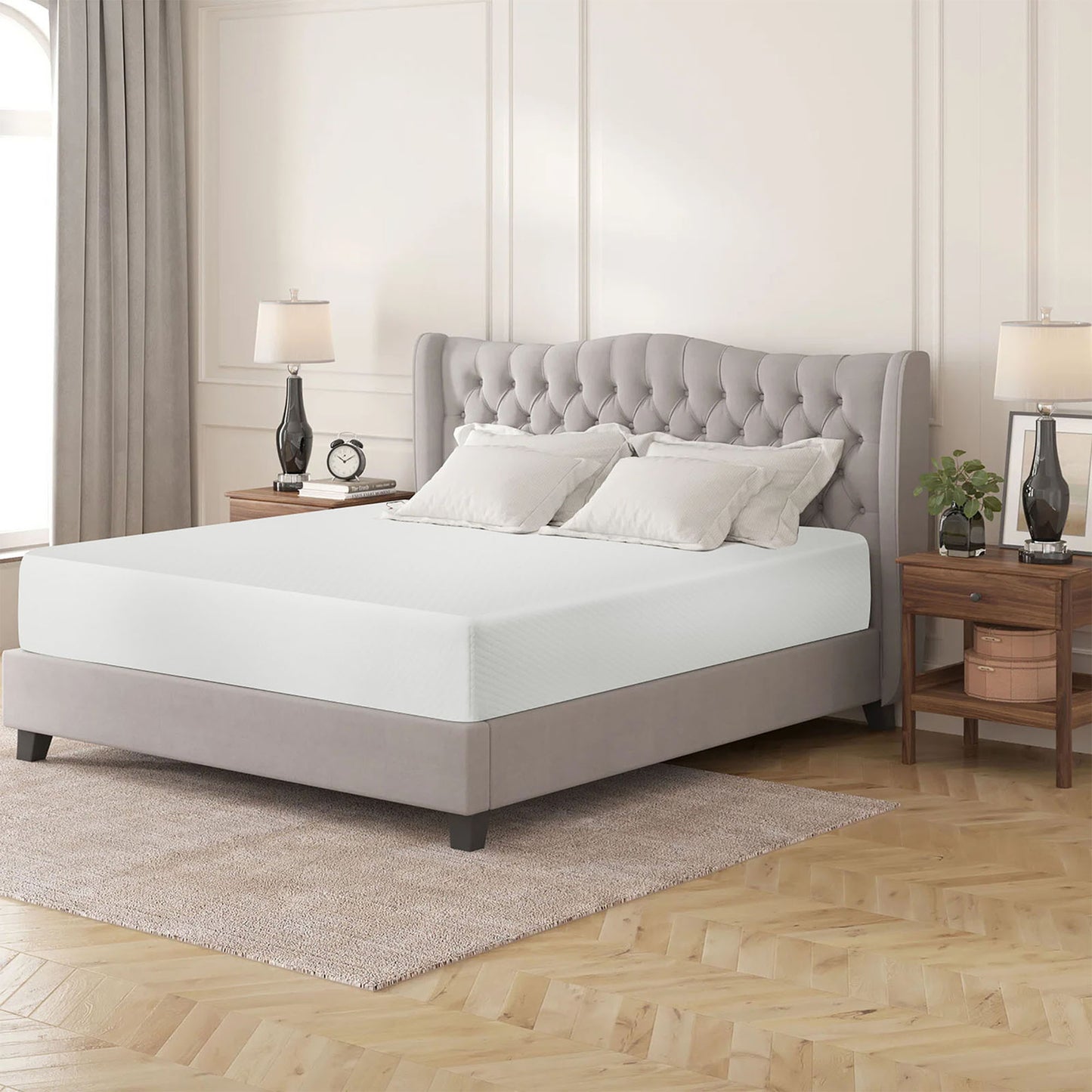 King Size 80"L x 76"W x 12"H Memory Foam Mattress, Gel-Infused, Plush Comfort, Roll-in-a-Box – White