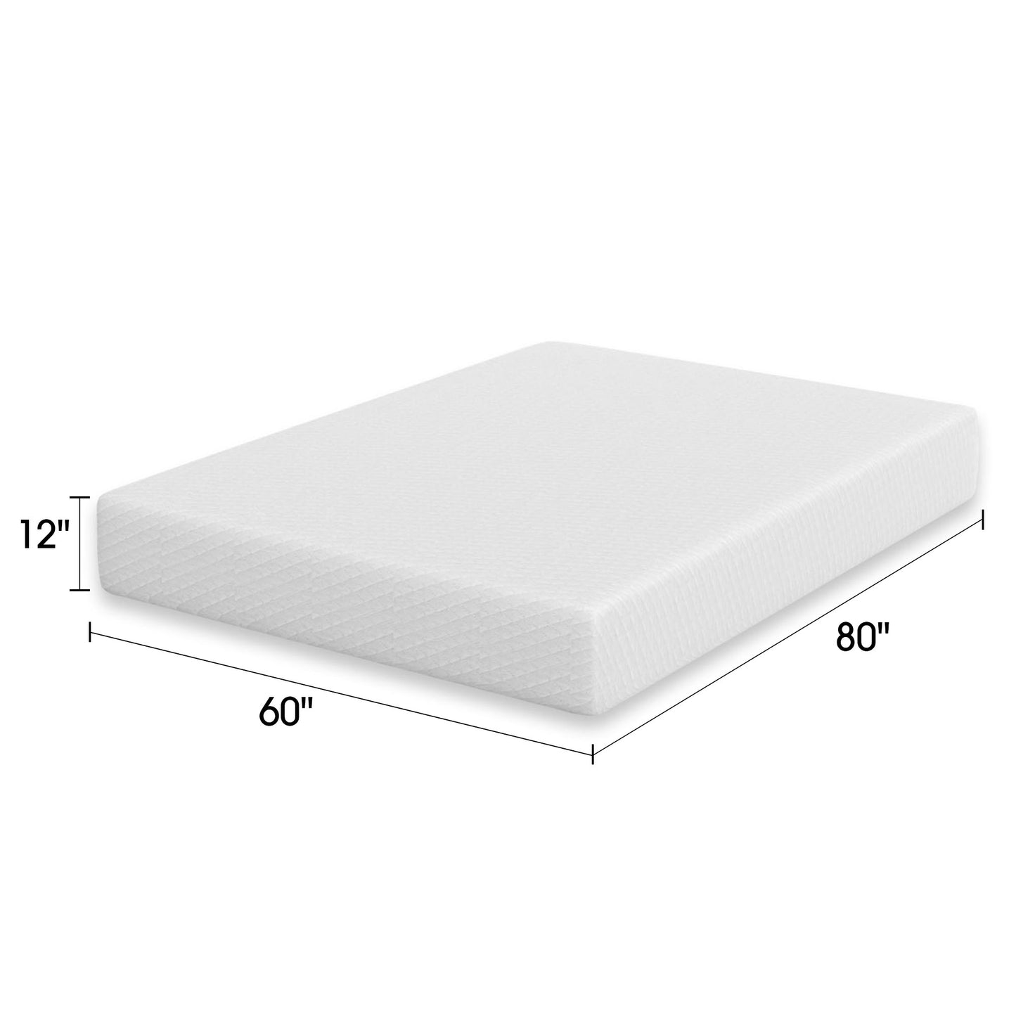 80"L x 60"W x 12"H White Memory Foam Mattress Plush Gel Infused Roll in a Box Queen Size