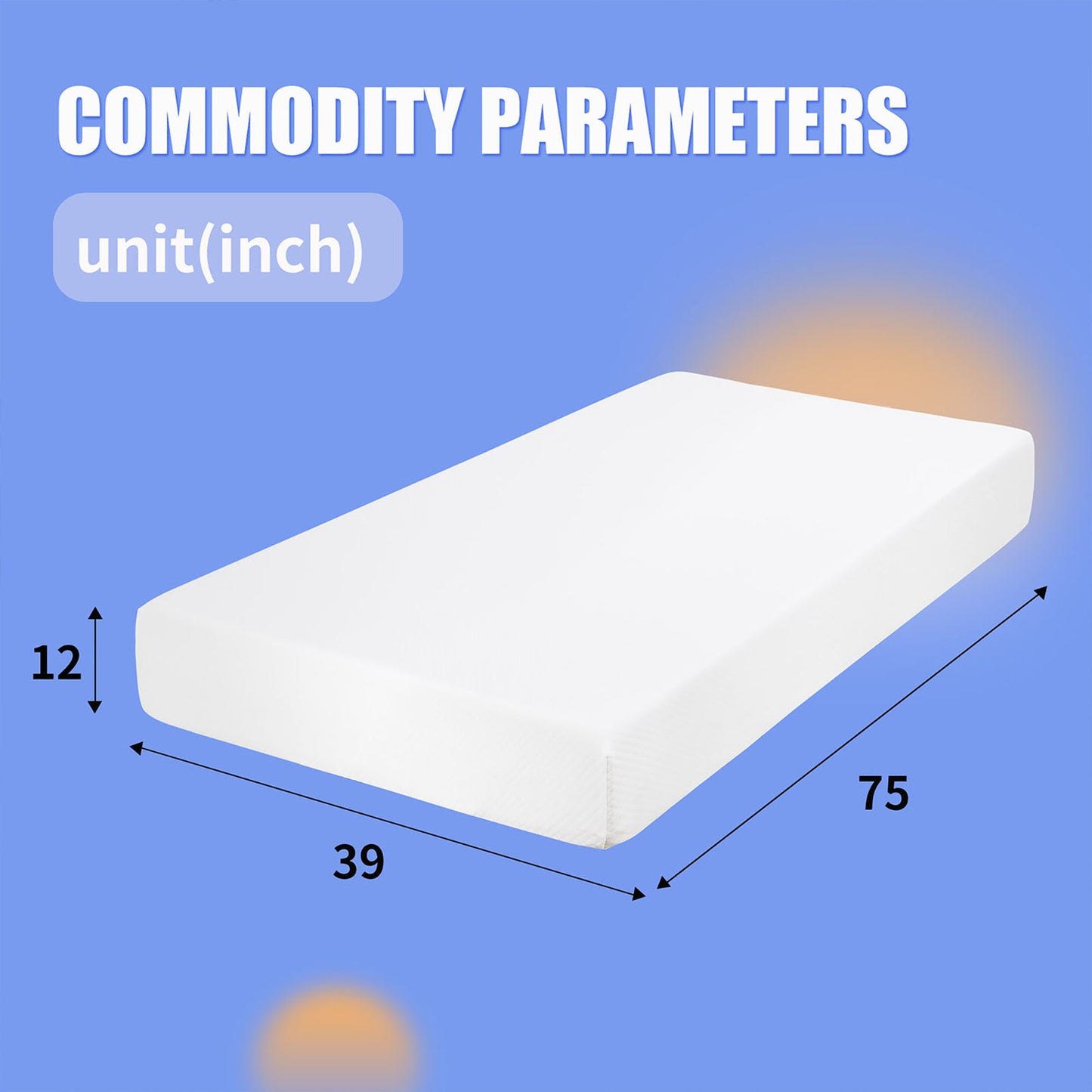 75”L x 39“W x 12”H White Memory Foam Mattress Plush Gel Infused Roll in a Box Twin Size