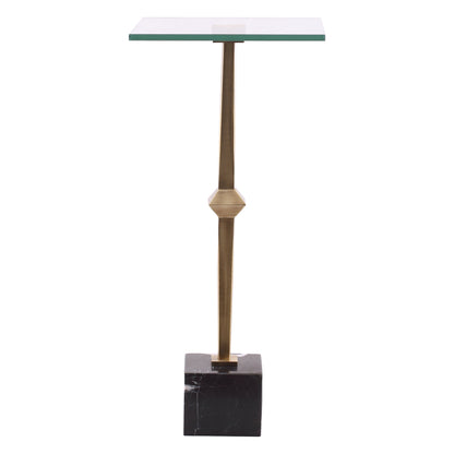 IHOMEADORE 11" Wide Antique Brass Square Glass Marble Pedestal Table Drink Table