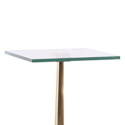 IHOMEADORE 11" Wide Antique Brass Square Glass Marble Pedestal Table Drink Table