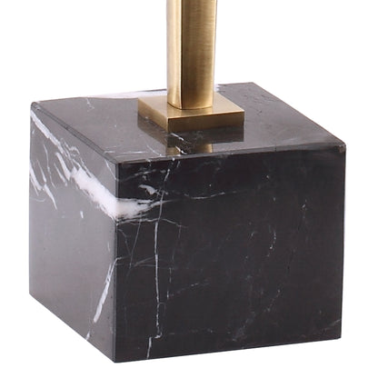 IHOMEADORE 11" Wide Antique Brass Square Glass Marble Pedestal Table Drink Table
