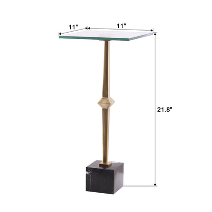 IHOMEADORE 11" Wide Antique Brass Square Glass Marble Pedestal Table Drink Table
