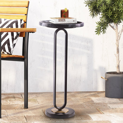 IHOMEADORE 12" Wide Modern Black Round Marble Pedestal Table Sofa End Table