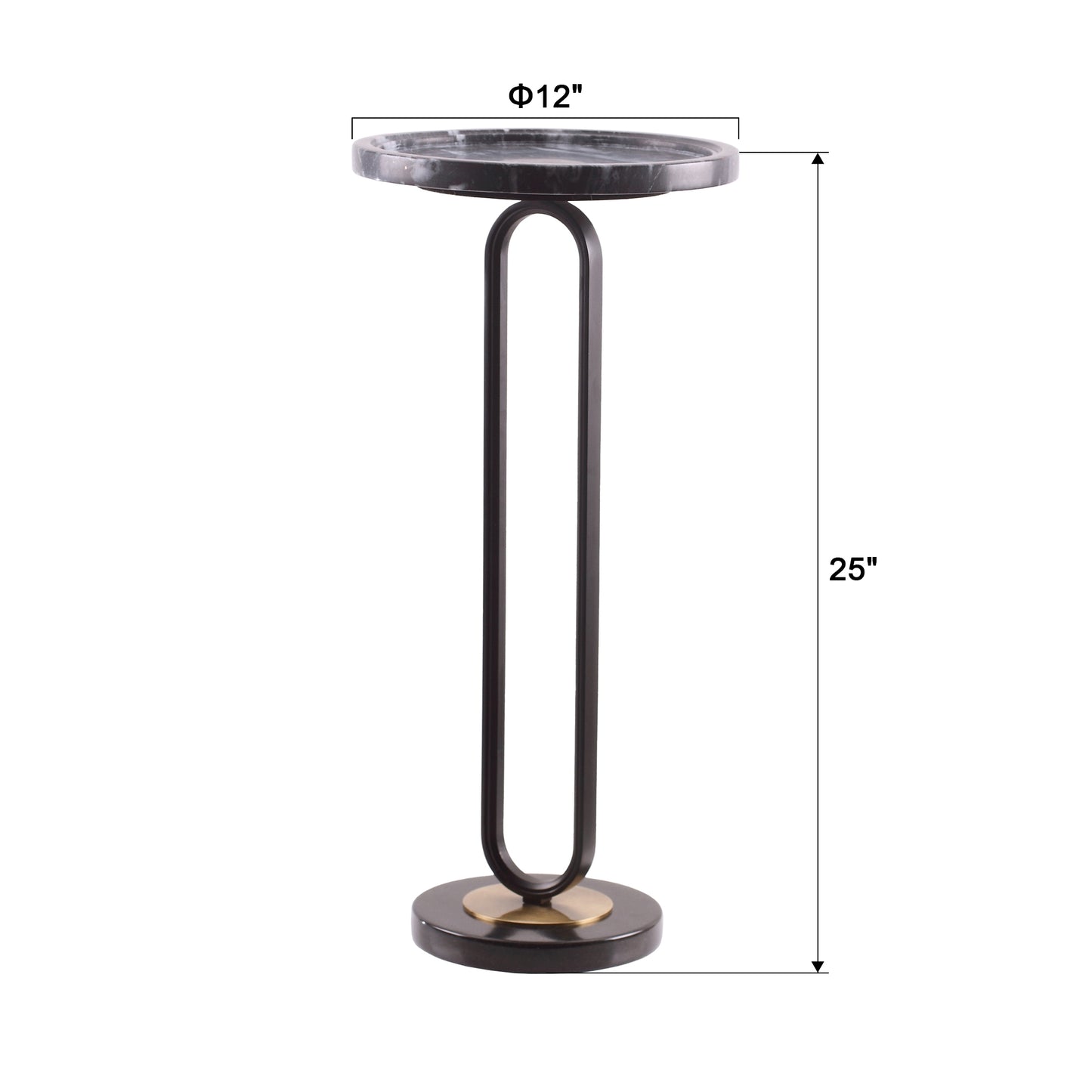 IHOMEADORE 12" Wide Modern Black Round Marble Pedestal Table Sofa End Table