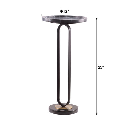IHOMEADORE 12" Wide Modern Black Round Marble Pedestal Table Sofa End Table