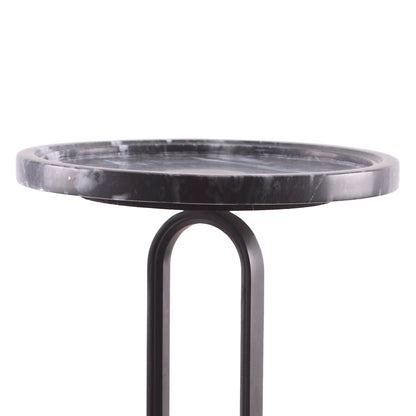 IHOMEADORE 12" Wide Modern Black Round Marble Pedestal Table Sofa End Table