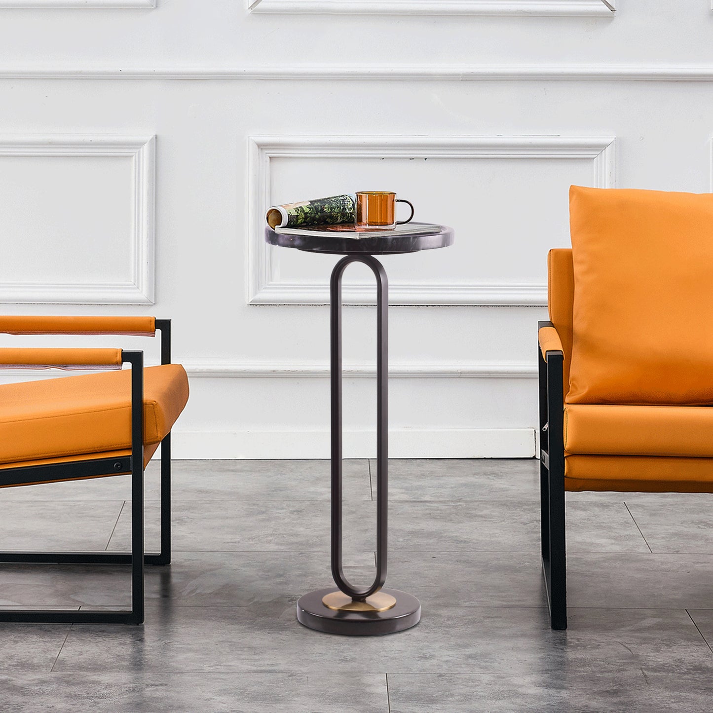 IHOMEADORE 12" Wide Modern Black Round Marble Pedestal Table Sofa End Table