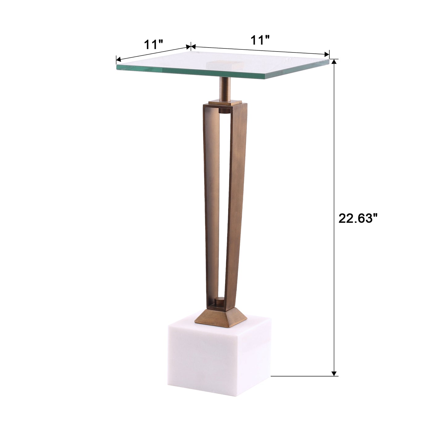 IHOMEADORE 11" Wide Modern White Marble Pedestal Side Table with Glass