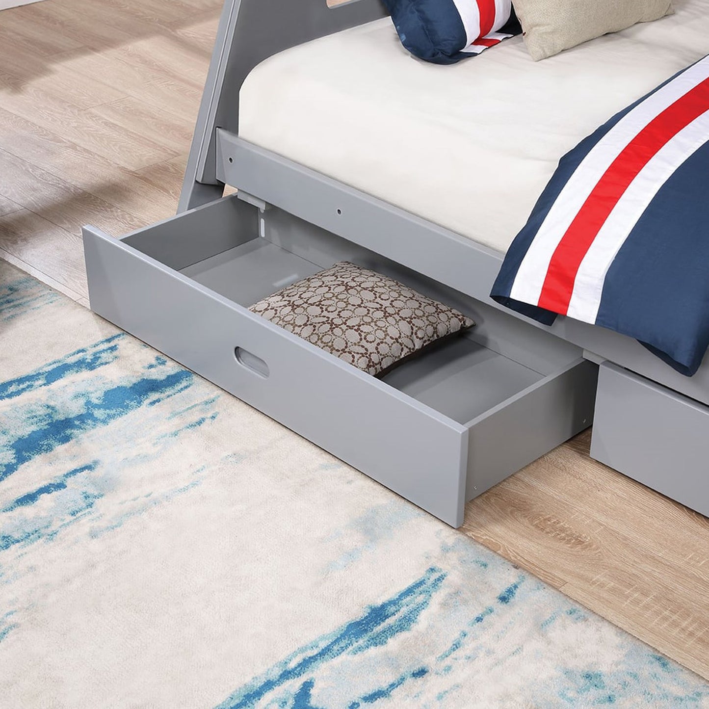 79"W x 61"D x 65"H Modern Gray Twin Over Full Bunk Bed with Slat Design Ladder and Storage Drawers