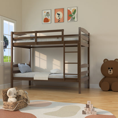 79”W x 42.5“D x 65”H Traditional Espresso Twin over Twin Bunk Bed with Arch Slat Design