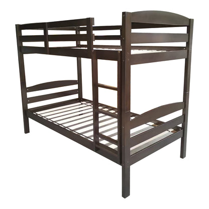 79”W x 42.5“D x 65”H Traditional Espresso Twin over Twin Bunk Bed with Arch Slat Design