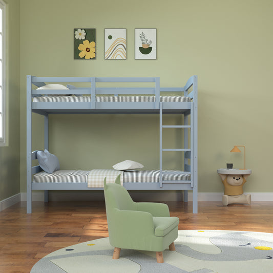 79“W x 42.5”D x 65“H Traditional Gray Twin over Twin Bunk Bed with Arch Slat Design