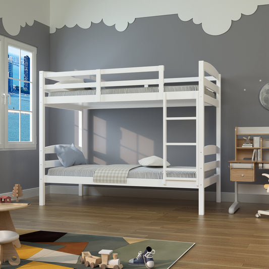 79"W x 42.5"D x 65"H Modern White Twin over Twin Bunk Bed with Arch Slat Design