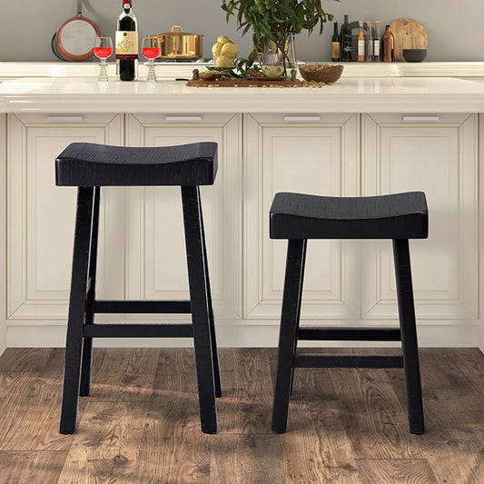 24”H Traditional Black Solid Wood Counter Stool with Contour Seat