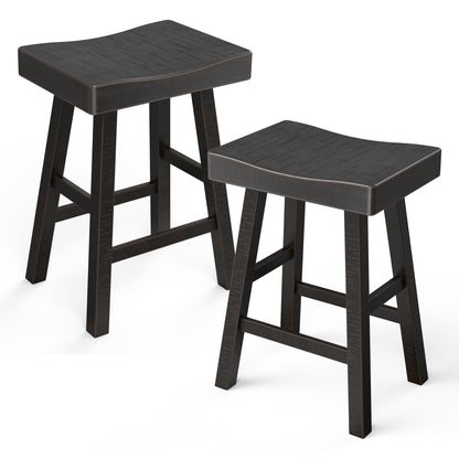 24”H Traditional Black Solid Wood Counter Stool with Contour Seat