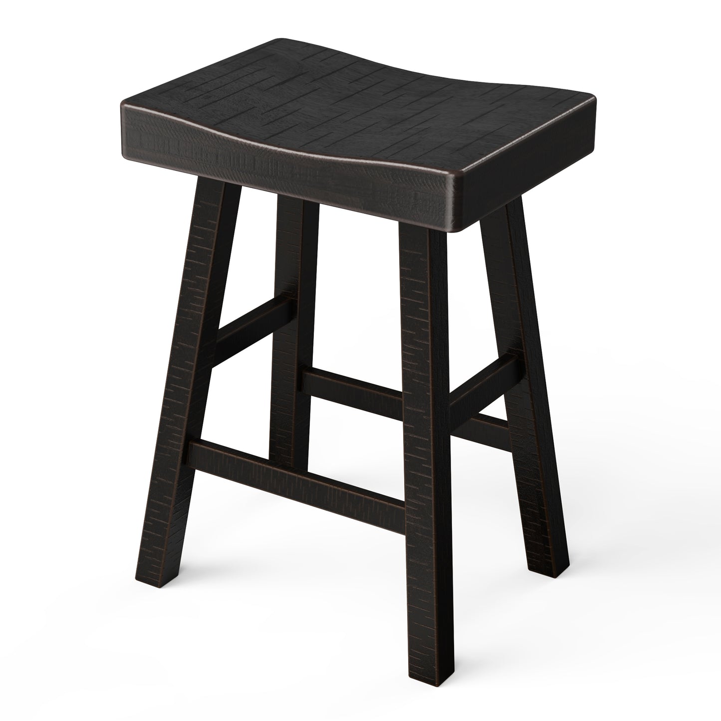 24”H Traditional Black Solid Wood Counter Stool with Contour Seat