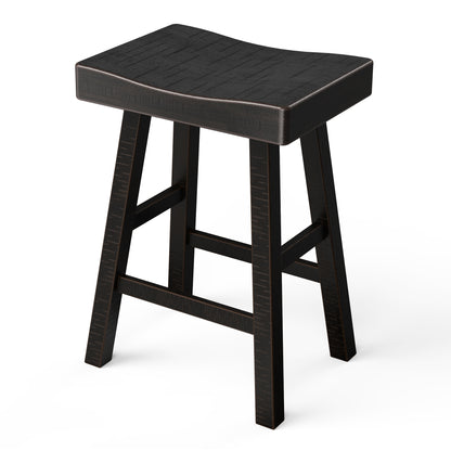 24”H Traditional Black Solid Wood Counter Stool with Contour Seat
