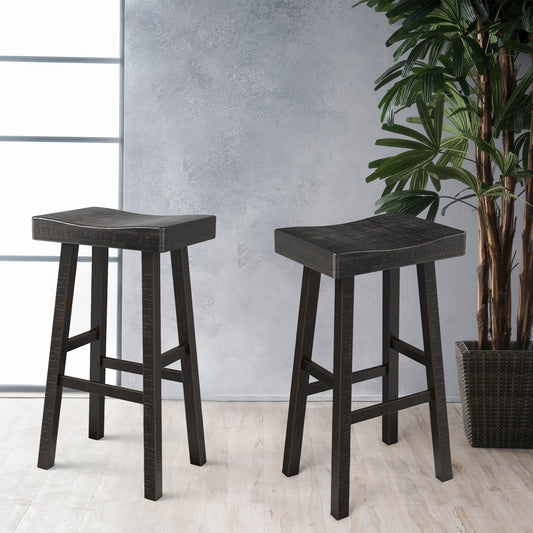 17.5"W x 13"D x 31"H Modern Black Solid Wood Stool with Contour Seat