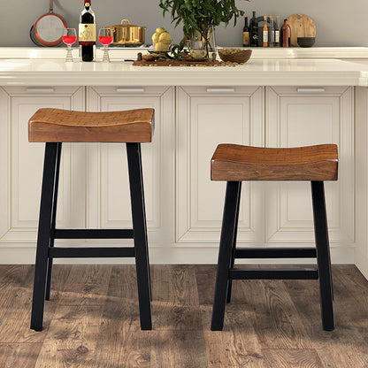 17.5“W x 13”D x 24“H Contemporary Oak and Black Solid Wood Stool with Contour Seat