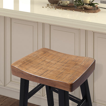 17.5“W x 13”D x 24“H Contemporary Oak and Black Solid Wood Stool with Contour Seat