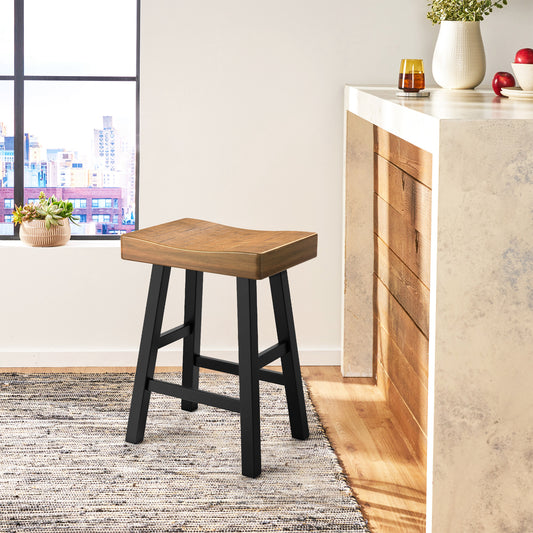 17.5“W x 13”D x 24“H Contemporary Oak and Black Solid Wood Stool with Contour Seat