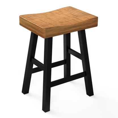 17.5“W x 13”D x 24“H Contemporary Oak and Black Solid Wood Stool with Contour Seat