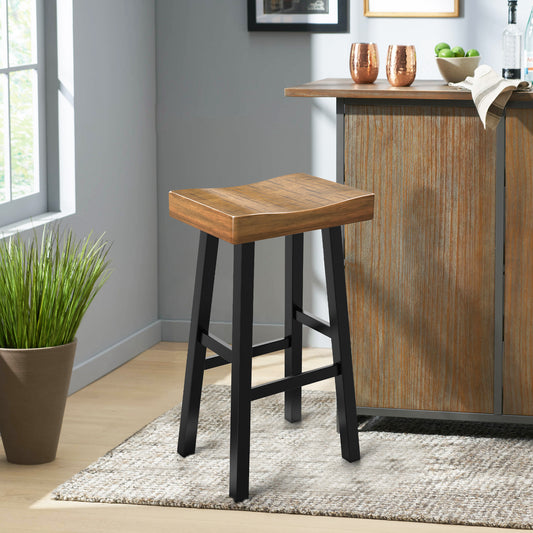 17.5"W x 13"D x 31"H Oak and Black Traditional Solid Wood Stool with Contour Seat