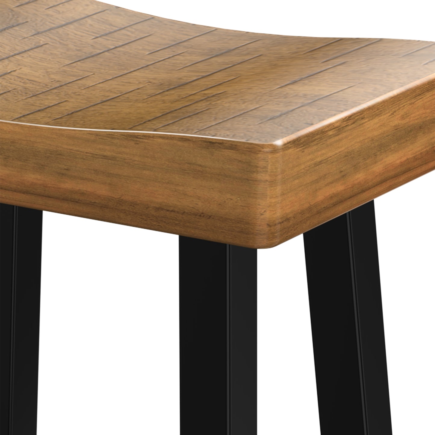 17.5"W x 13"D x 31"H Oak and Black Traditional Solid Wood Stool with Contour Seat